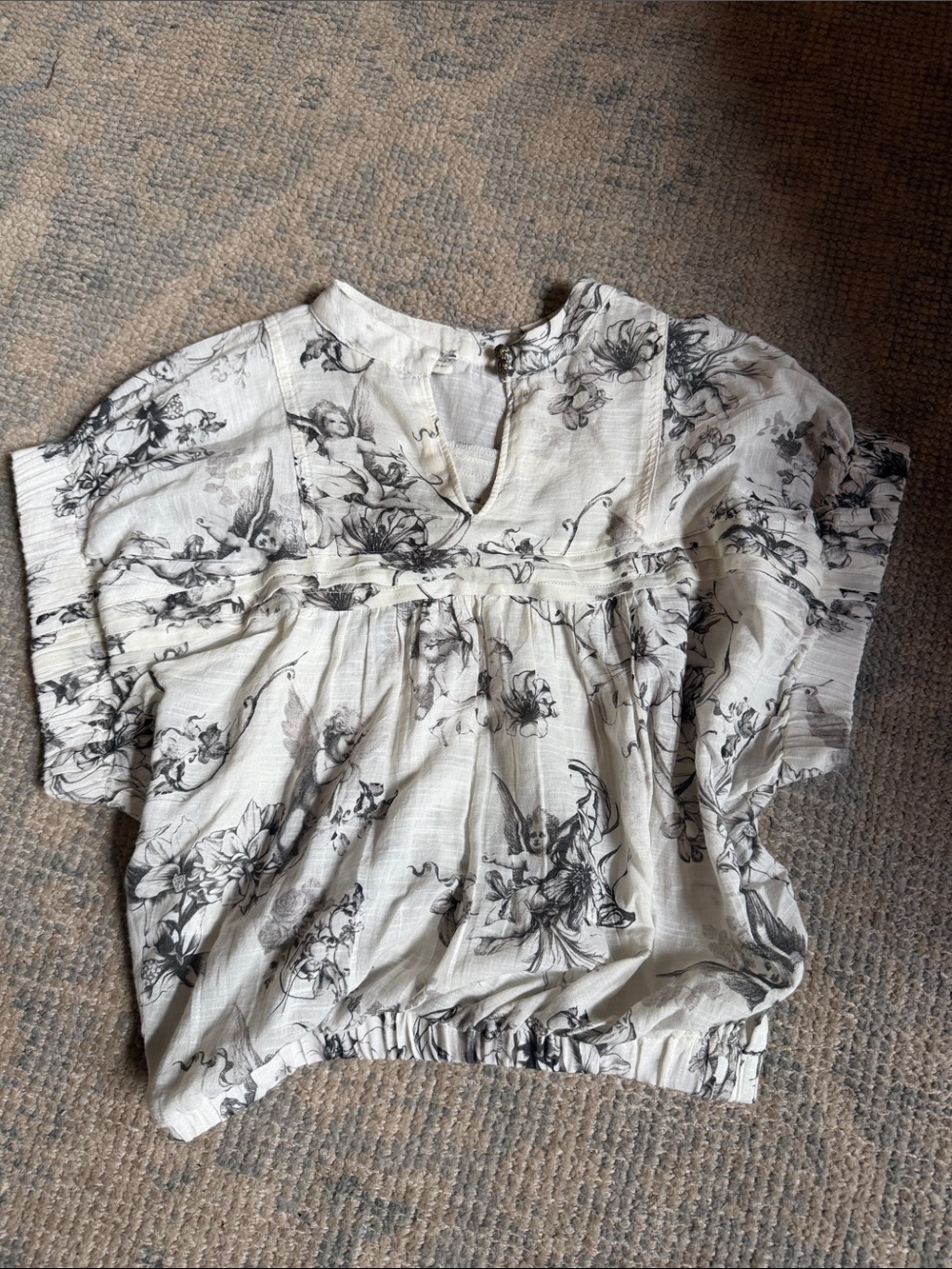 Women's Anthropologie Pilcro White Floral Angel Print Blouse